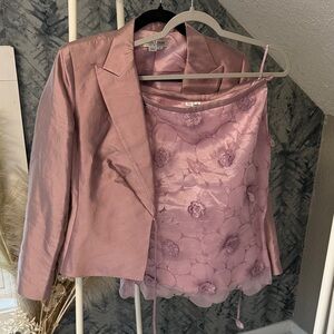 Vintage Kay Unger Pink Blazer and Floral Skirt Set
